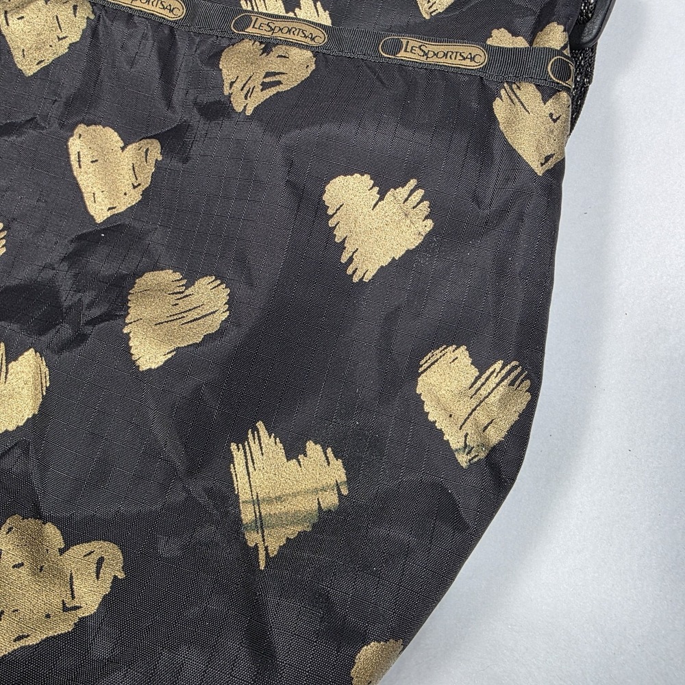 Vintage LeSportsac Black Razzmatazz Gold Hearts Deluxe Easy Carry Tote NEW - Picture 11 of 11